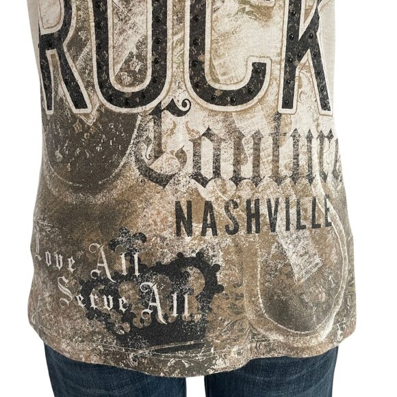 Hard Rock Couture Nashville Graphic T Womens Medium Distressed Rhinestone Retro - Picture 8 of 9